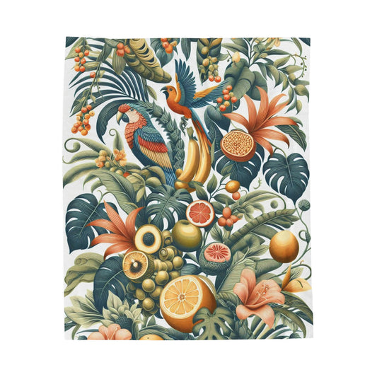 Jungle Birds & Fruit Velveteen Plush Blanket