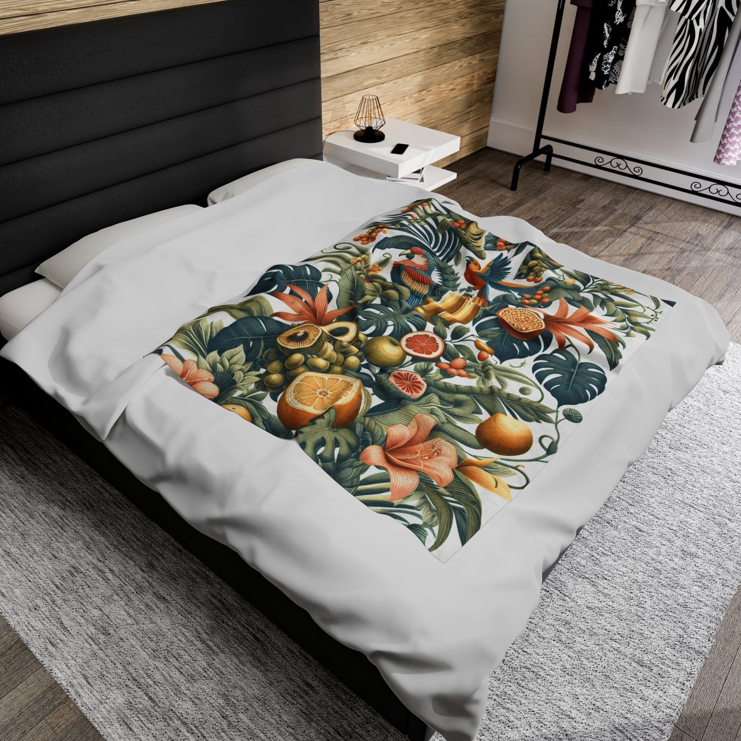 Jungle Birds & Fruits Velveteen Plush Blanket - Annoyed Aroids