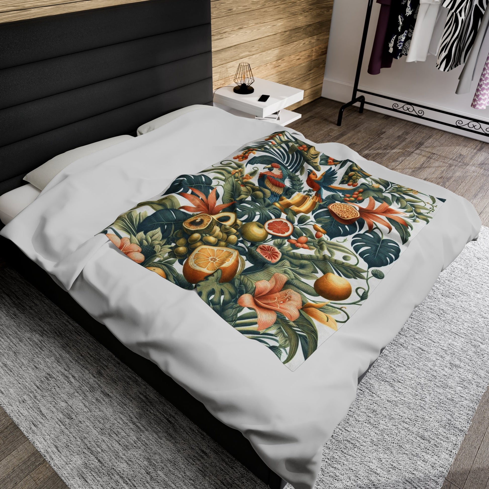Jungle Birds & Fruits Velveteen Plush Blanket - Annoyed Aroids