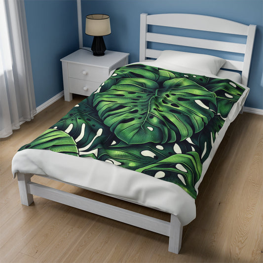Monstera Velveteen Plush Blanket - Annoyed Aroids
